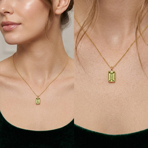 Péridot 13MM Argent Sterling Lunette Réglage Plaqué Or Baguette Forme Pendentif pour Août Naissance Mois Cadeau - Product Image 6