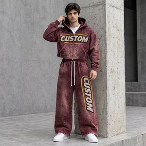 Trending Men's 480GSM Oversized <b>Hoodie</b> and Sweatpants Set Acid Wash Rhinestone Chenille Premium Urban Fashion Apparel - Product Image 2