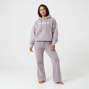 Survêtement de fabrication de haute qualité, effet délavé à l'acide, logo personnalisé, en coton, coupe oversize, épaules tombantes, avec cordon de serrage - Product Image 5