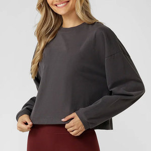 Camiseta Deportiva Moderna para Mujer, Corte Cuadrado, Puños Acanalados Personalizados, Corte Corto, Transpirable, Manga Larga, para Fitness y Actividades al Aire Libre - Product Image 3