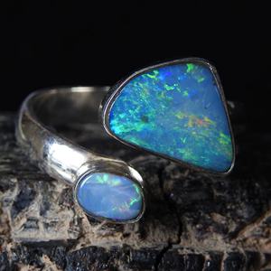 แหวนโอปอลออสเตรเลียแบบดับเบิ้ลปรับขนาดได้-เงินแท้925-พลอยประจำเดือนตุลาคม-เครื่องประดับทำมือ-ของขวัญสำหรับเธอ - Product Image 1