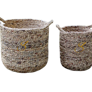 Handwoven Water Hyacinth Laundry Basket for Storage & Plant Decor, Laundry basket - Product Image 3