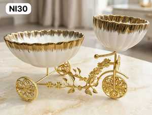 Alfombrillas de Cerámica con Borde Dorado de 300 mm de Diámetro, Soporte para Bicicleta, Accesorio Decorativo para Mesa, Estilo Glam NI30, Hecho a Mano, Ecológico - Product Image 1