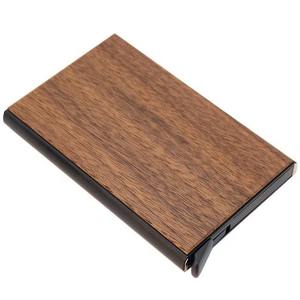 Porte-cartes de visite en bois de noyer noir, porte-cartes de visite poli, portefeuille avec acier inoxydable, accessoire d'affaires élégant - Product Image 3