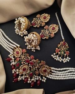 High Quality Brass Jewelry 3 Pc <b>Set</b> Kundan <b>Necklace</b> <b>Earrings</b> Custom Design Fashion Jewelry <b>Sets</b> for Women - Product Image 4