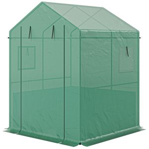 Serra da Esterno Ecologica 56 x 56 x 75 cm in PVC Verde con Aiuola Rialzata e Porta Avvolgibile in Acciaio Zincato - Product Image 1