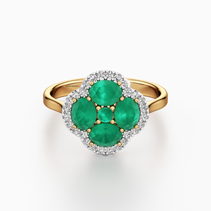 Luxury <b>Green</b> Round Gemstone Floral Cluster <b>Ring</b> for Women Diamond Halo 10K 14K 18K Gold & 925 Silver 935 Silver Fine Jewelry - Product Image 2