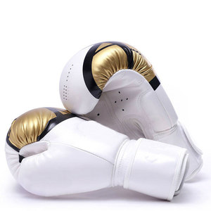 Gants de boxe en cuir noir et or blanc, lacés, respirants, équipement d'entraînement pour adultes - Product Image 6