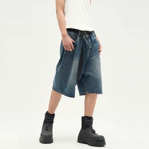 Pantalones Cortos de Mezclilla para Hombre, Estilo Urbano, Ecológicos, Corte Recto Holgado, Colección de Verano, Tejido de Punto, en Tonos Claros y Oscuros - Product Image 5