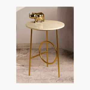 Mesa de centro redonda moderna con superficie de mármol y estructura de metal para sala de estar, dormitorio, mesa auxiliar decorativa - Product Image 5
