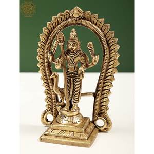 Sculpture en laiton de 5 pouces faite à la main de petites statues de divinités Kartikeya et Murugan - Product Image 3