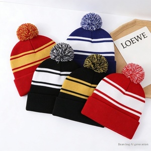 Unisex Jacquard 100% Acrylic Geometric Beanie Knit <b>Hat</b> Black Yellow Casual Winter Headwear Adult 58-60CM - Product Image 4