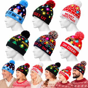 Bonnet de Noël LED camouflage personnalisable 2026, pull lumineux tricoté avec pompon, cadeau pour adulte, chapeaux de fête de Noël 100% - Product Image 3