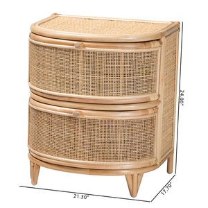 Mesita de noche de 2 cajones de ratán bohemio moderno Oleta - Product Image 5