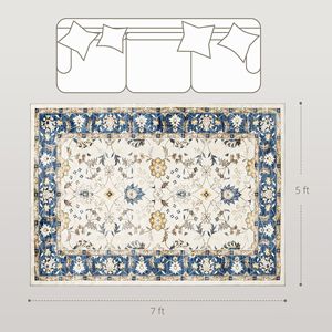 Tappeto 5x7 Lavabile in Lavatrice Antiscivolo con Stampa Floreale Boho, Tappeto a Pelo Lungo Marrone per Soggiorno, Camera da Letto e Sala da Pranzo, Colore Blu - Product Image 3