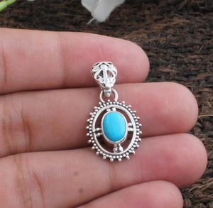 Colgante de Turquesa Natural al por Mayor, Plata de Ley 925, Engaste de Platino, Estilo Vintage, Fabricante de Joyería, Venta al por Mayor - Product Image 3