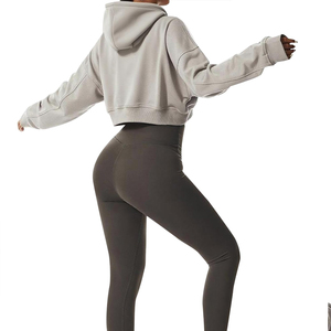 Latest Fashionable Long Sleeve Hooded <b>Crop</b> Hoodie for Women Winter <b>Zip</b>-<b>Up</b> Front Logo 100% Cotton Fleece OEM ODM Service - Product Image 2