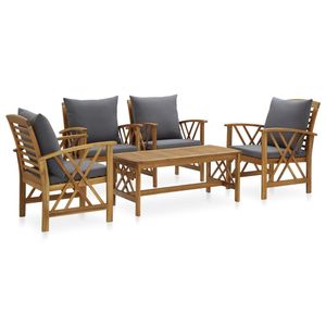 Set Lounge da Giardino con Cuscini Grigio Scuro e Mobili da Esterno Premium in Legno Naturale - Product Image 1