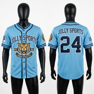 Men's GSM Breathable <b>Polyester</b> Mesh Blue Baseball Jersey Custom Tackle Twill Logo <b>100</b>% cotton T-<b>shirt</b> for men loose fit printed - Product Image 3