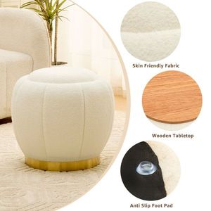 Modern Round Floral Storage Ottoman Soft Padded Teddy Velvet Footstool with Accent Small Table Plant Stand - Product Image 6
