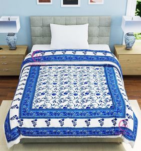 Premium 400 TC Pure Cotton Jaipuri Razai/<b>Quilt</b> Printed Lightweight Handmade Bohemian Single Bed <b>Bedding</b> 85 X 55 Inches - Product Image 5