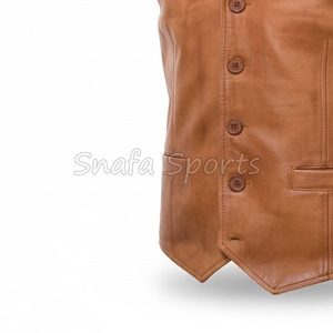 เสื้อกั๊กหนังผู้ชายแบบไม่มีแขน สีพื้น ขายส่ง ทรงปกติ เสื้อกั๊กหนังสไตล์ไบค์เกอร์สำหรับผู้ชาย ราคาถูก - Product Image 4