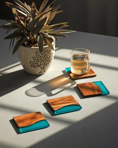 Posavasos de Madera Ecológicos Hechos a Mano, Modernos y Naturales, con Acabado Liso para Uso en el Hogar y la Oficina, Disponibles para la Venta - Product Image 4