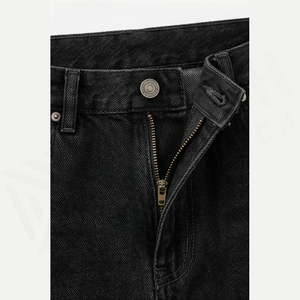 Jean en denim coupe droite délavé foncé pour homme, taille haute, coupe classique, en coton, style décontracté, pantalon d'automne - Product Image 6
