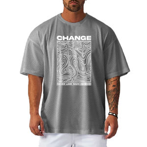 Camiseta extragrande con estampado Change Never Look Back, camisetas de manga corta para gimnasio, culturismo, camiseta deportiva de malla de secado rápido para hombre - Product Image 1