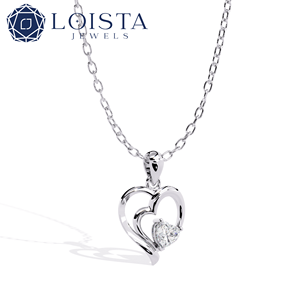 Collar con Colgante de Diamante en Forma de Corazón Plateado para Mujer, Estilo Romántico para Uso Diario, Diamante Natural Color G - Product Image 1