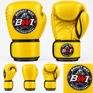 Guantes de Boxeo de Cuero Amarillo Bright Way International con Cierre de Velcro, Transpirables, para Entrenamiento de Adultos - Product Image 1