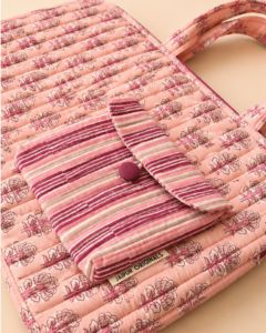 Sac fourre-tout matelassé en coton pour ordinateur portable avec poche rayée et poignée, style décontracté, design protecteur pour ordinateurs portables, léger - Product Image 4