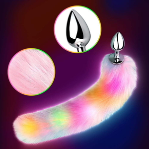 Cola de Zorro, Juguete Sexual para Adultos, Luminoso, Impermeable, de Aleación, con Pelo Artificial, Tapón Anal, Tamaños SML, Rosa/Blanco, para Juegos de Rol Sexuales - Product Image 2