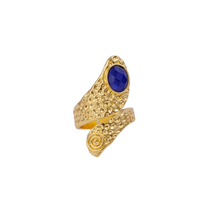 Bague ajustable classique en saphir bleu, plaquée or, faite à la main, avec saphir naturel ovale, bijou pierre de naissance de septembre - Product Image 3