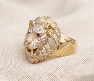 Anillo de cóctel unisex de plata de ley 925 con cabeza de león chapada en rodio, engaste de garras, diseño de animal de lujo, joyas Vana, estilo hip hop - Product Image 2