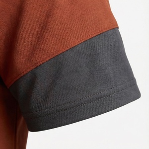Polo à manches courtes pour homme, couleur rouille, à blocs de couleur, tricoté, décontracté, design uni, coupe classique, boutons sur le devant - Product Image 6