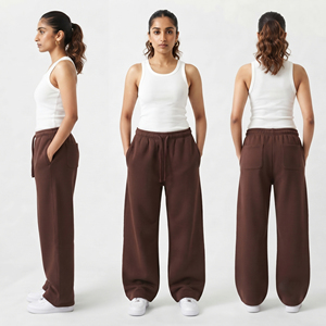 Pantalones de chándal de forro polar grueso de cintura alta y pierna ancha para mujer, estilo hip hop, ajuste regular, largo completo, con cordón en la cintura, para uso casual de invierno - Product Image 4