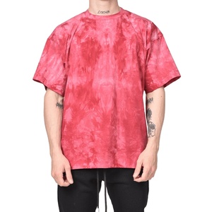 Camiseta de Manga Corta Oversize para Hombre, Tie-Dye, Roja, de Algodón Jersey, Cuello Redondo, Estilo Casual - Product Image 1