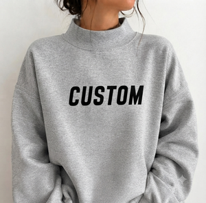 เสื้อสเวตเชิ้ตคอเต่าทรงโอเวอร์ไซส์สำหรับผู้หญิง สีเทา ผ้าฝ้าย พิมพ์ลายตัวอักษรด้านหน้า สไตล์ลำลองสำหรับฤดูใบไม้ร่วง - Product Image 1