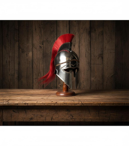 Casque corinthien spartiate en métal avec plume rouge, casque de guerrier antique, objet décoratif historique de collection - Product Image 1