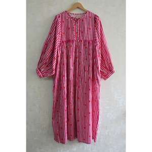 Vestido de Mujer con Estampado de Bloques de Algodón, Vestido Boho Hecho a Mano para Verano, Ligero, Transpirable, de Tela Natural, Informal para Uso Diario - Product Image 1