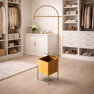 Perchero Moderno de Acero Inoxidable con Caja de Almacenamiento y Contenedor de Madera, Organizador de Ropa de Pie para Entrada - Product Image 4