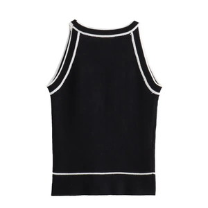 Women's Eco-Friendly Breathable Quick Dry 100% Cotton Knitted Solid Color Halter Neck Crop Tank <b>Top</b> Hip Hop Style Green - Product Image 2