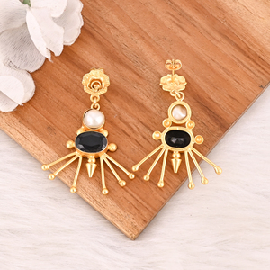 Pendientes de latón con incrustaciones de perlas e iolita, chapados en oro, joyería hecha a mano para mujer, lote al por mayor de 10 pares - Product Image 5