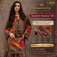 Robe Anarkali 3 pièces en soie Shamoze brodée avec imprimé numérique, chemise, pantalon et dupatta – Collection 2026 |   Collection Ssumaira