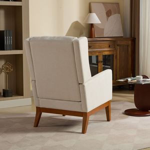 Modern 26.18\" Wide Single Sofa Beige High Back <b>Reading</b> <b>Chair</b> Wood Legs Polyester Blend Upholstered Armchair for Living Room - Product Image 4