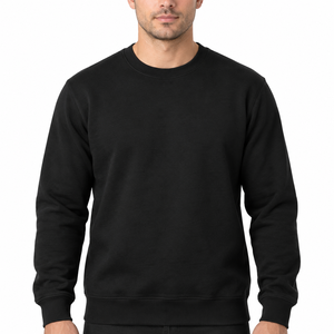 Sweat-shirt à col rond en coton noir pour homme, coupe classique, pull décontracté, couleur unie, tricoté, vêtement d'automne - Product Image 1