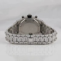 Montre unisexe de luxe sertie de moissanite, boîtier en acier inoxydable 41 mm avec diamants taillés, bracelet en cuir, collection Hip Hop, résistante à l'eau