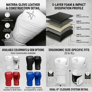 Guantes de Boxeo Maktra Premium de Cuero Blanco de 14oz |   Guantes Profesionales de Entrenamiento y Sparring con Sistema de Cierre Dual-X |   Multi-La - Product Image 3