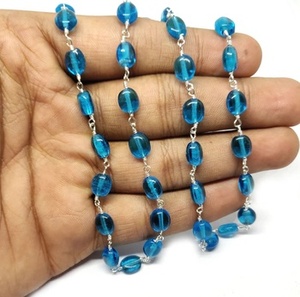 Chaîne de chapelet en apatite ciel lisse, forme ovale, plaquée argent, pour la fabrication de bijoux, vente en gros, apatite en vrac - Product Image 2